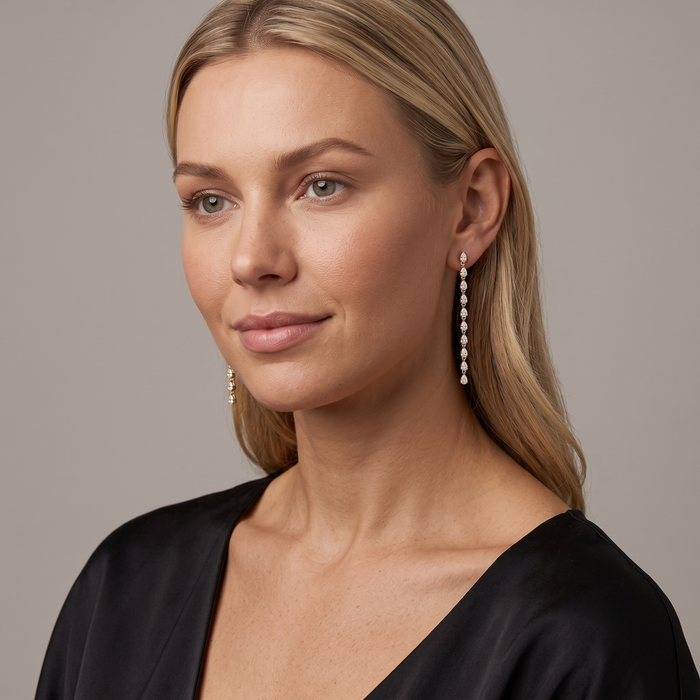 Pear Cut Linear Drop Earrings in 14K Yellow Gold