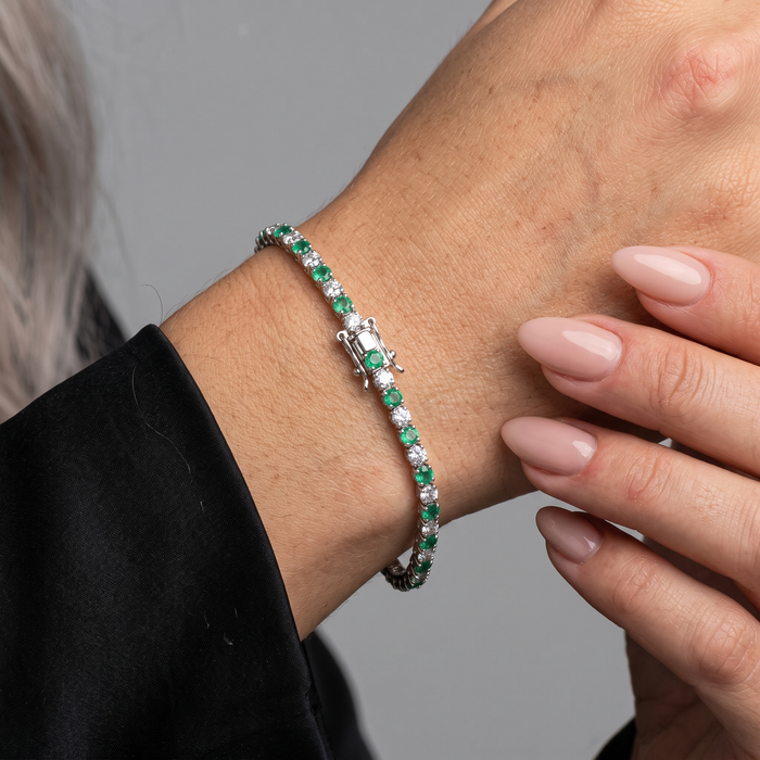 Green Emerald & Diamond 14K Gold Tennis Bracelet