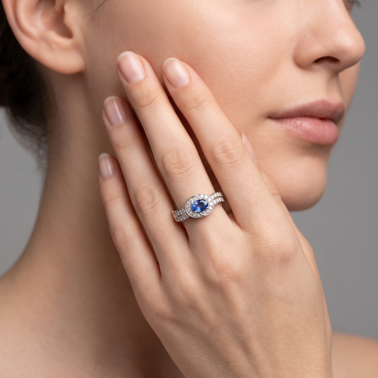 Classic Oval 14K Blue Sapphire Diamond Halo Ring