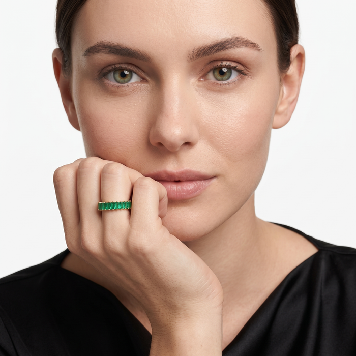 Emerald Baguette 14K Gold Half Eternity Band Ring