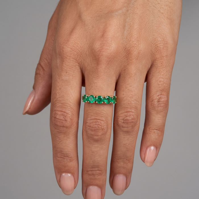 Classic Emerald 14K Yellow Gold Row Band Ring