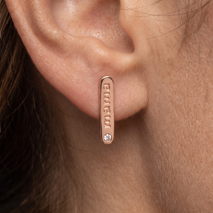 Mama Bar Stud Diamond Earrings in 14K Rose Gold