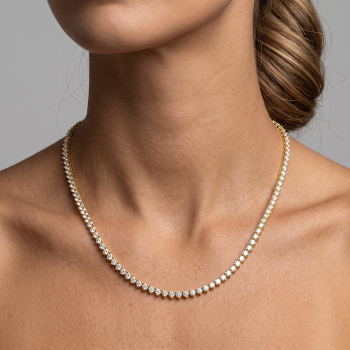 Three Prong Diamond Tennis Necklace in 14K Gold