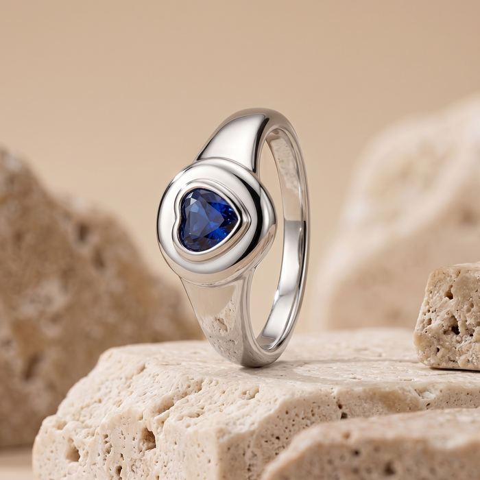 Elegant 14K White Gold Heart-Shaped Sapphire Ring