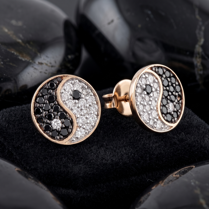 Bygone Era Black Enamel Stud Earrings in 14K Yellow Gold