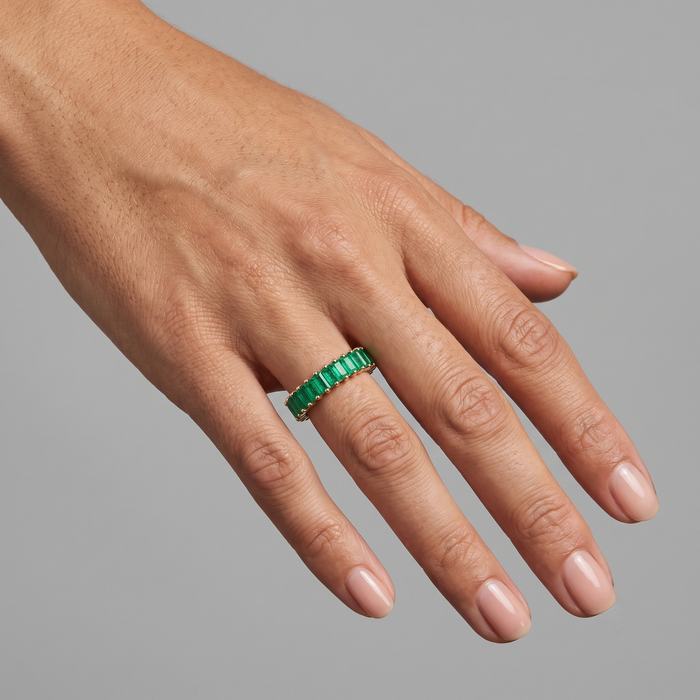 Emerald Baguette 14K Gold Half Eternity Band Ring
