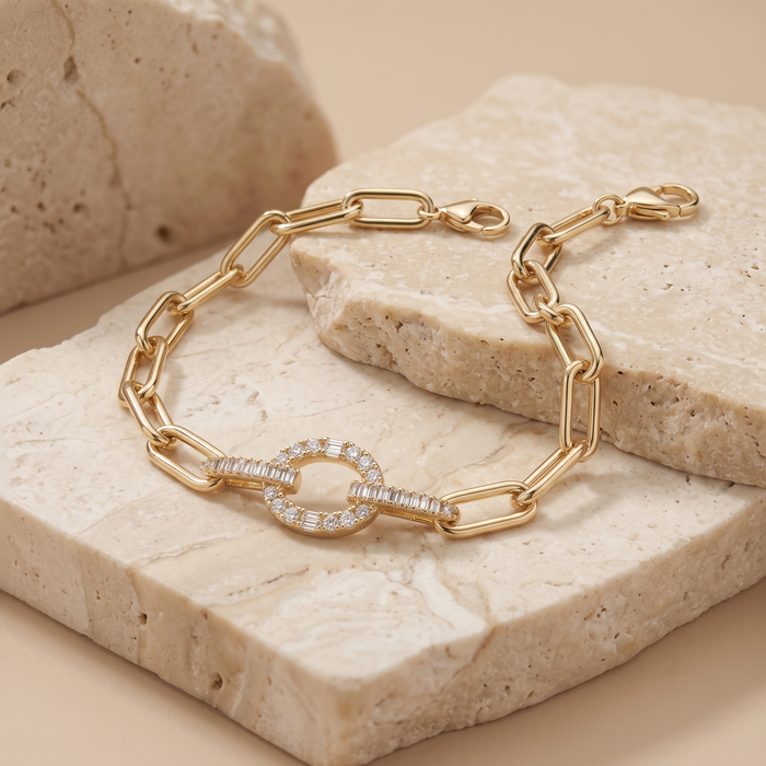 Gleaming Diamond Link Loop Bracelet in 14K Yellow Gold