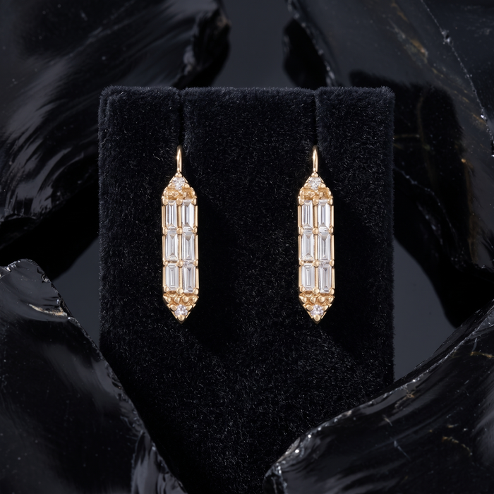 Baguette Tapered Diamond Stud Earrings in 14K Yellow Gold