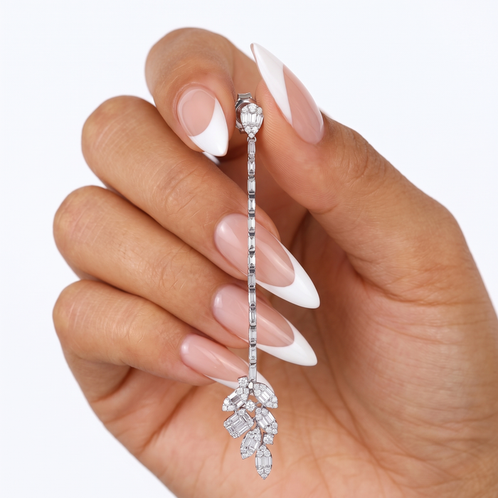 86 Round Baguette Diamonds 18K White Gold Earrings