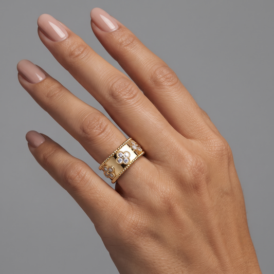 Golden Leaf Shape Diamond Ring in 14K Yellow Gold