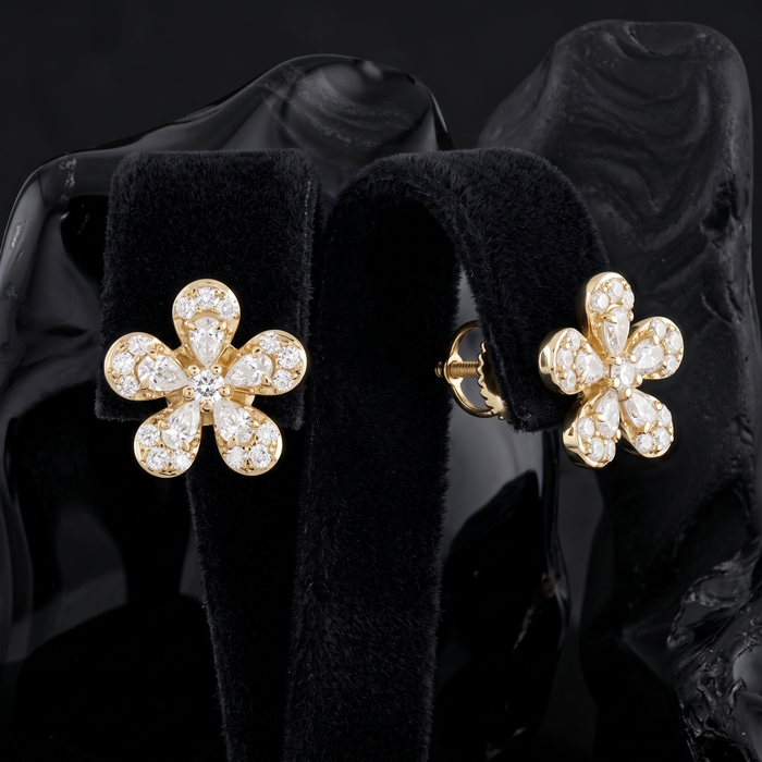 Floral Bloom Diamond Stud Earrings in 14K Gold