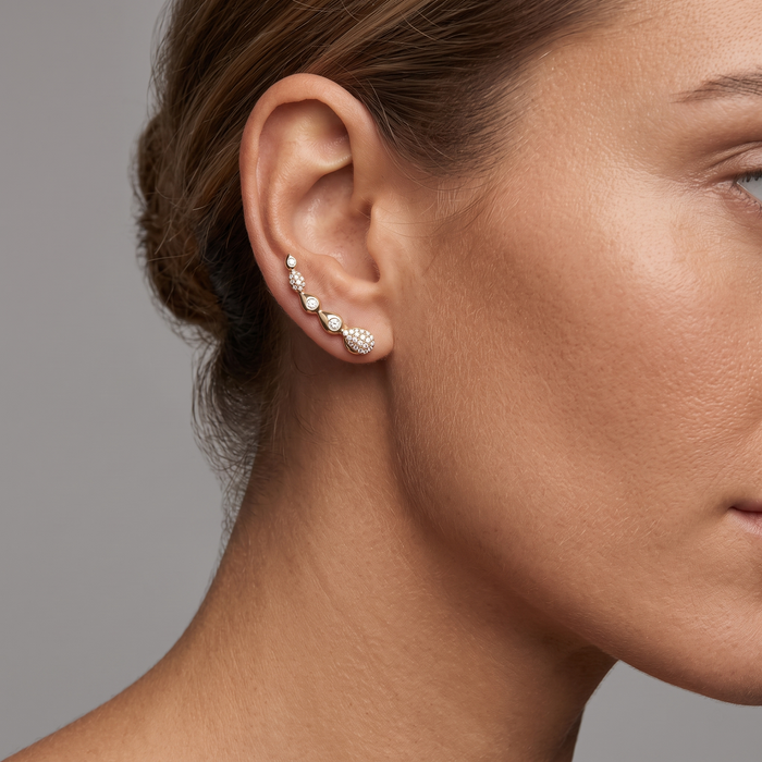 Rise Diamond Climber Earrings in 14K Yellow Gold