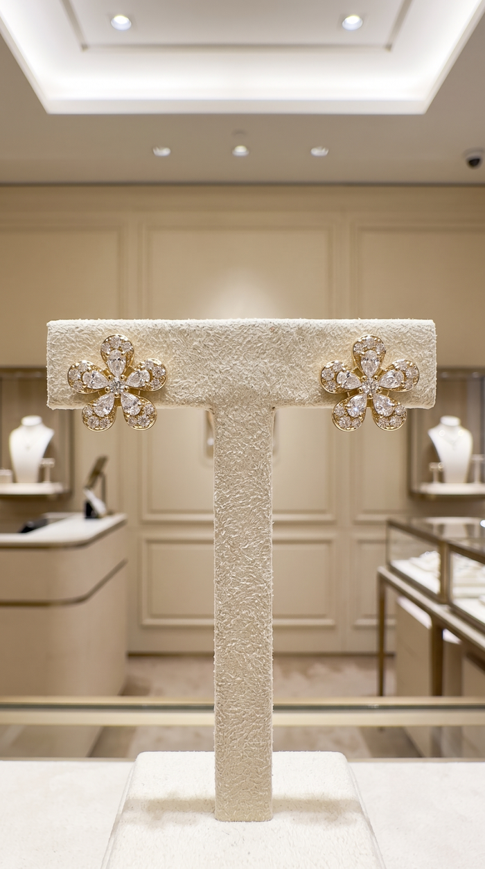 Floral Bloom Diamond Stud Earrings in 14K Gold