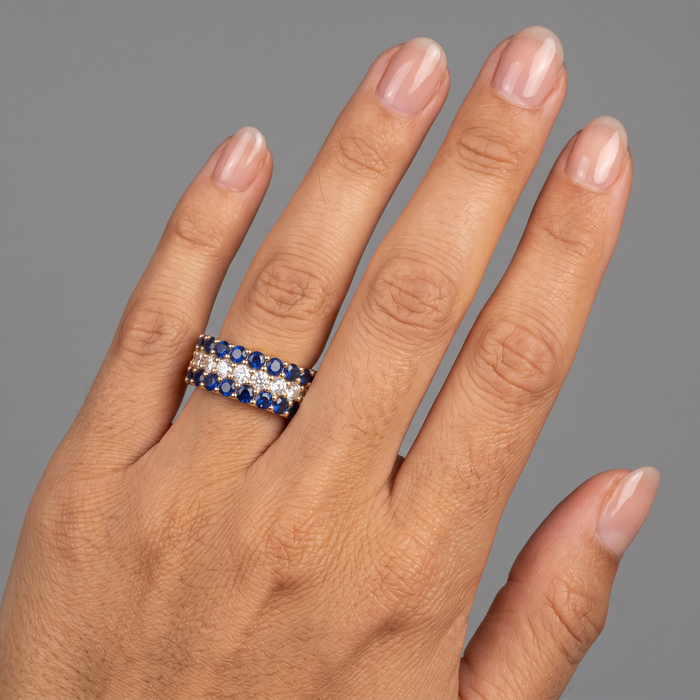 Blue Sapphire Diamond Eternity Band Ring in 14K Yellow Gold