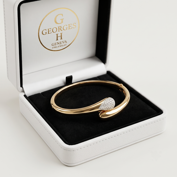 Halo Diamond Bangle Bracelet in 14K Yellow Gold