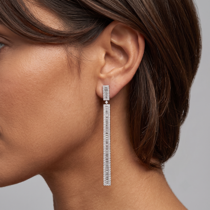 Baguette Diamond Drop 238 Diamonds Earrings in 18K White Gold