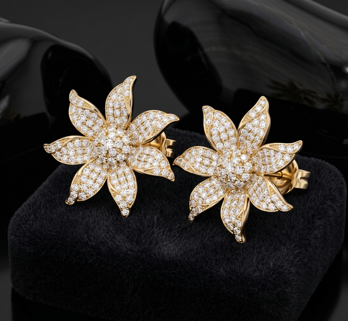 Blossom Radiance Diamond Flower Earrings in 14K Yellow Gold