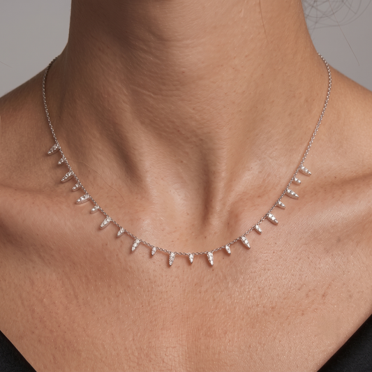 Spike Drop Diamond Necklace in 14K White Gold