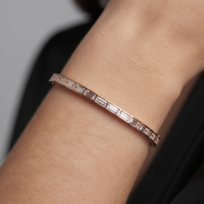 Linear Baguette Diamond Cuff Bracelet in 14K Rose Gold
