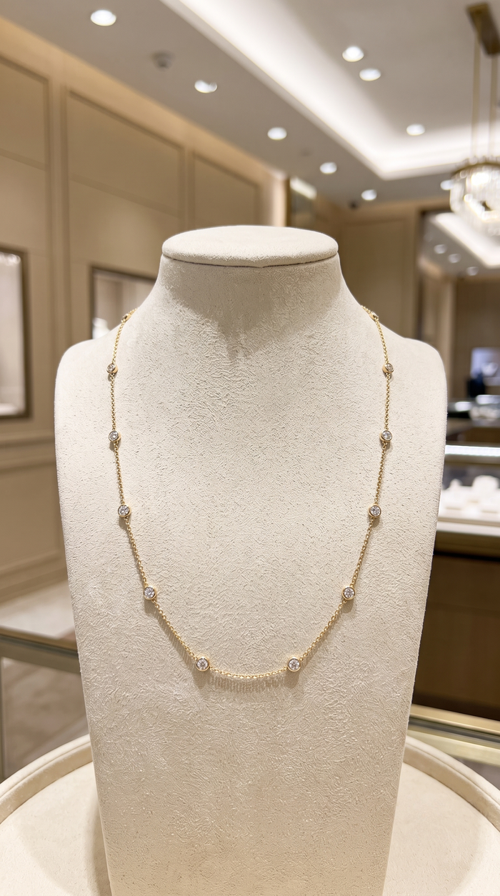 Station Bezel Set Round Diamonds Necklace in 14K Yellow Gold