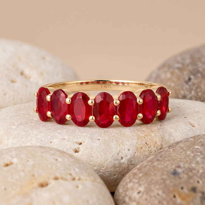 Oval Ruby Eternity Band Ring in 14K Yellow Gold