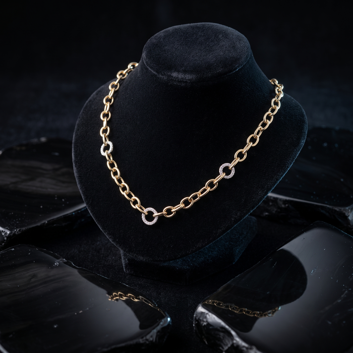 Round Grip Diamond 14K (or 18k upon request) Yellow Gold Link Necklace
