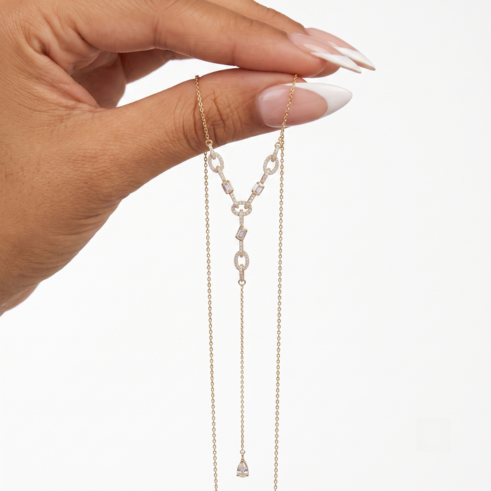 Diamond Link Lariat Necklace in 14K Yellow Gold