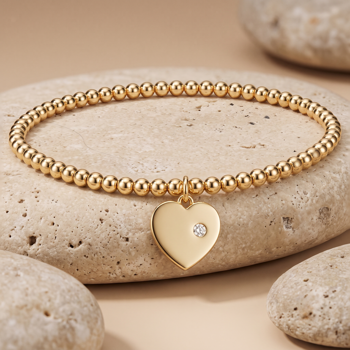Beaded Heart 14K Charm Diamond Accent Bracelet