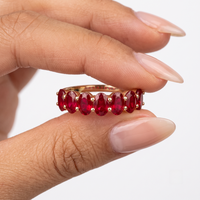 Oval Ruby Eternity Band Ring in 14K Yellow Gold