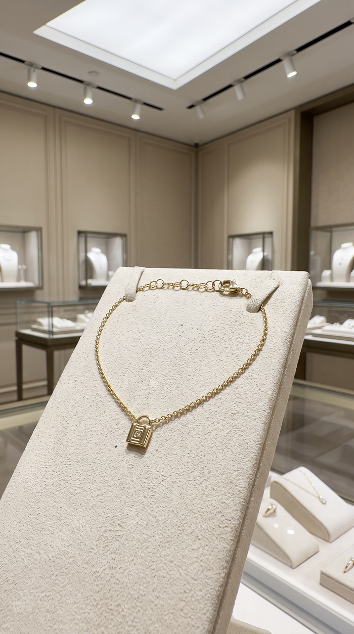 Mini Lock Diamond Bracelet in 14K Yellow Gold