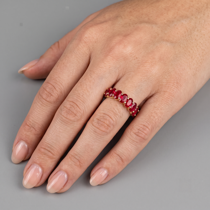 Oval Ruby Eternity Band Ring in 14K Yellow Gold