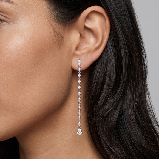 Pear Shape Diamond Drop Earrings in 14K White Gold