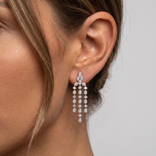 Oval Shape Chandellier Diamond Earrings in 18K White Gold
