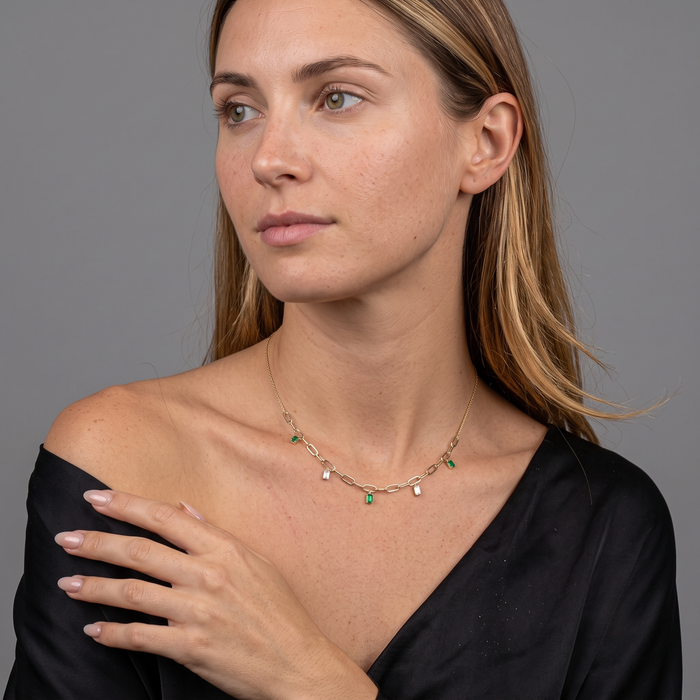 Exquisite Diamond Charm Station Necklace in 14K Yellow Gold