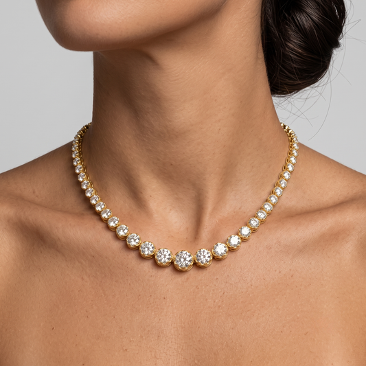 5ct Round Diamond 14K Gold Graduated Bezel Tennis Necklace