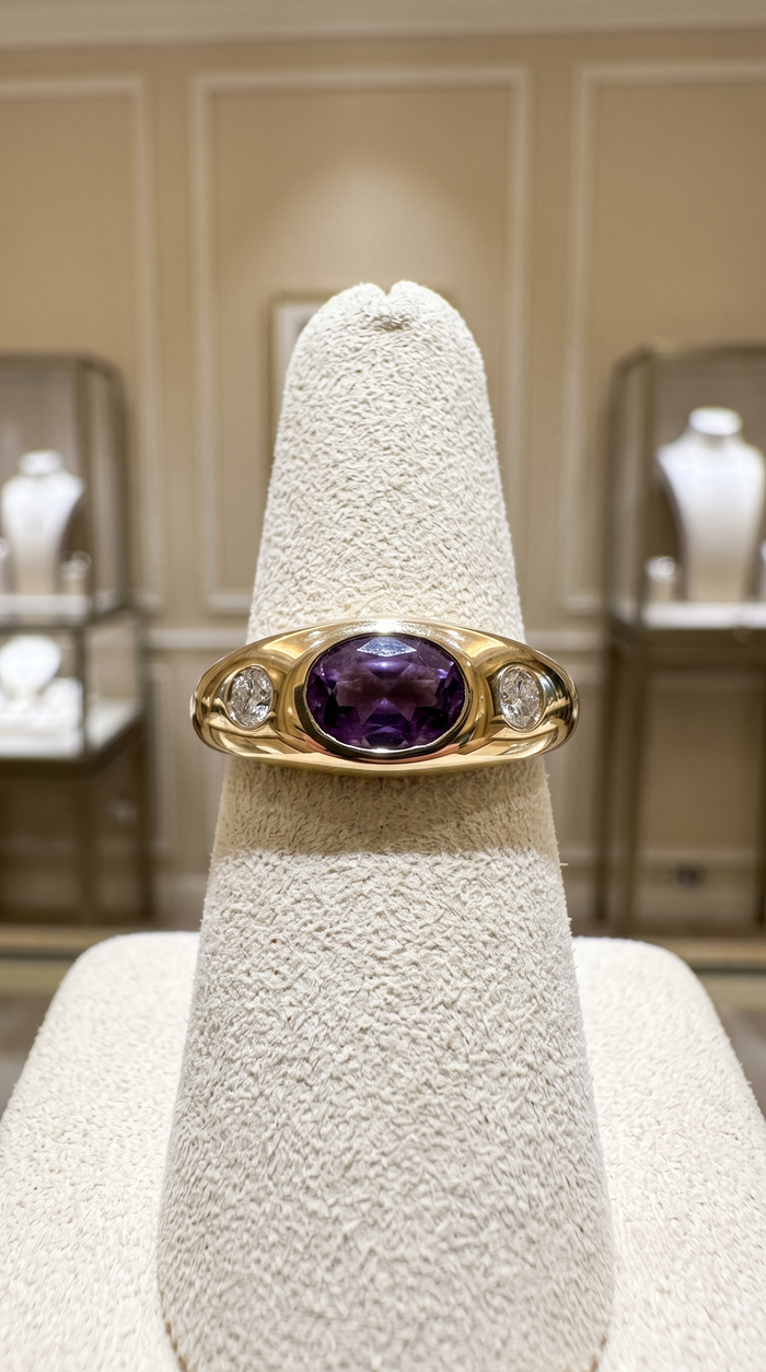 Elegant Amethyst Diamond 14K Gold Ring
