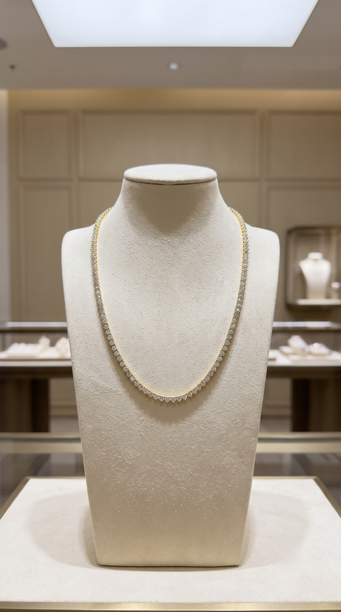Three Prong Diamond Tennis Necklace in 14K Gold