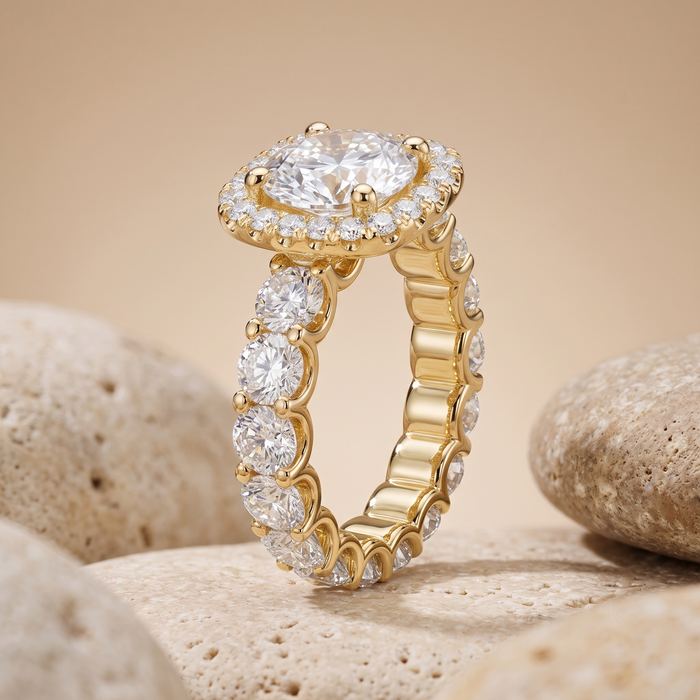 Cushion Halo Diamond Bridal Eternity Ring in 14K Gold