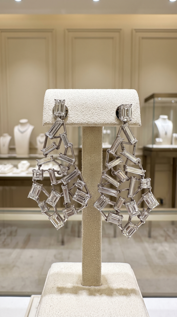 Chandellier Free Style Diamond Earrings in 18K White Gold