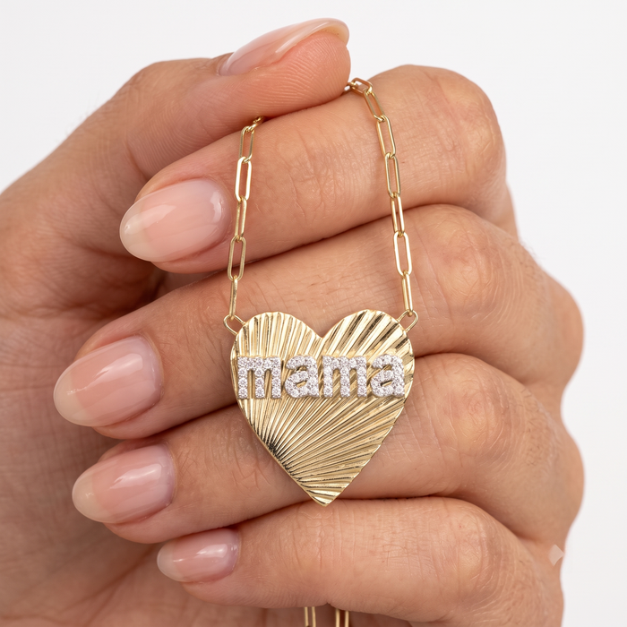 Abrasion Heart Shape 20Mm Mama Necklace in 14K Gold