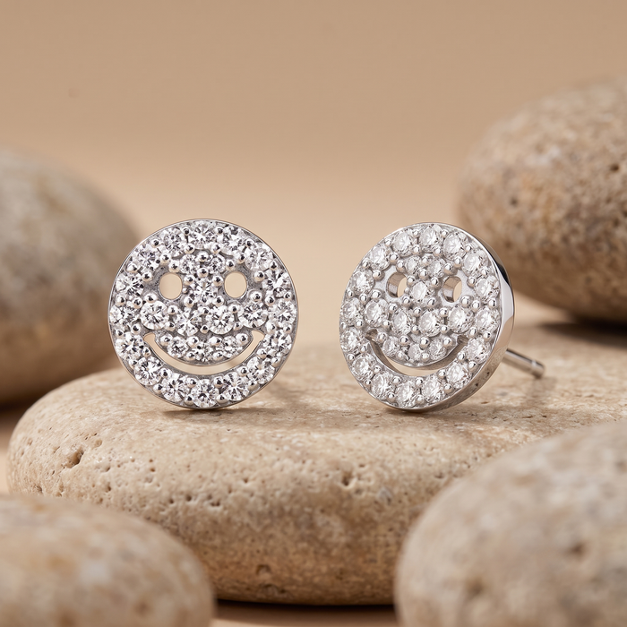 Smiley Studs Diamond Earrings in 14K Yellow Gold