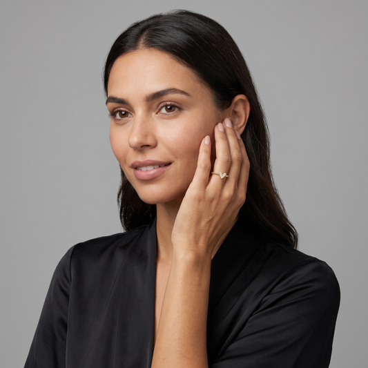 Round Diamond Heart Beaded Ring in 14K Gold