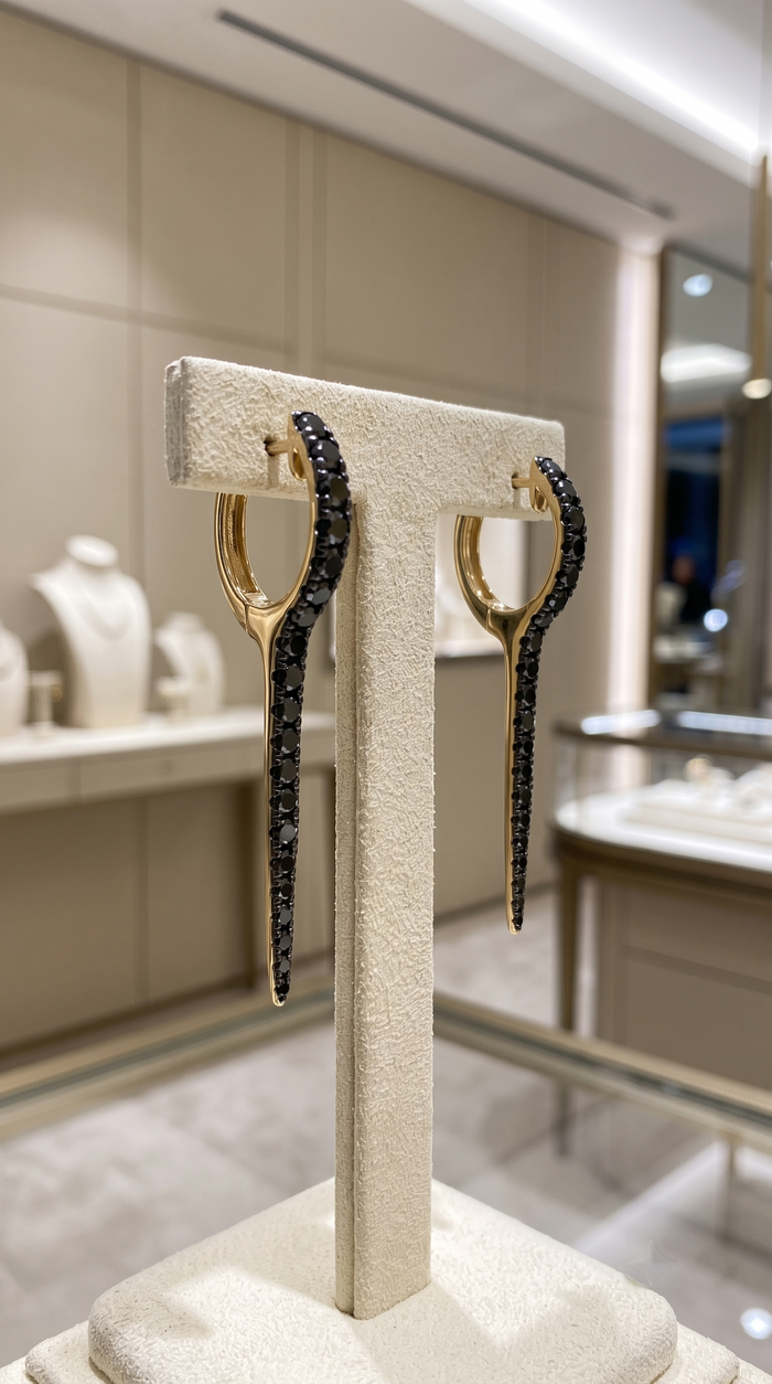 40 Diamond Black Rhodium 14K (or 18k upon request) Yellow Gold Drop Earrings