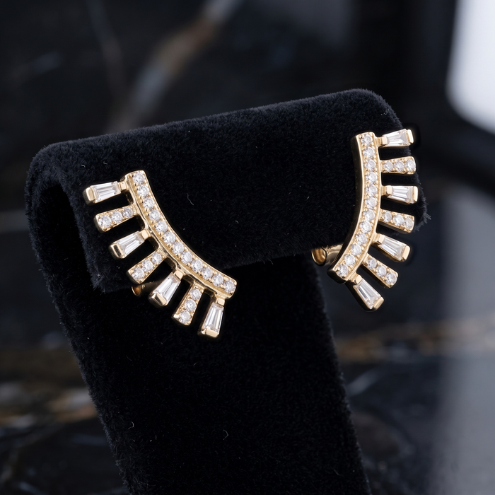 Radiant Sweep Diamond Climber Earrings in 14K Yellow Gold