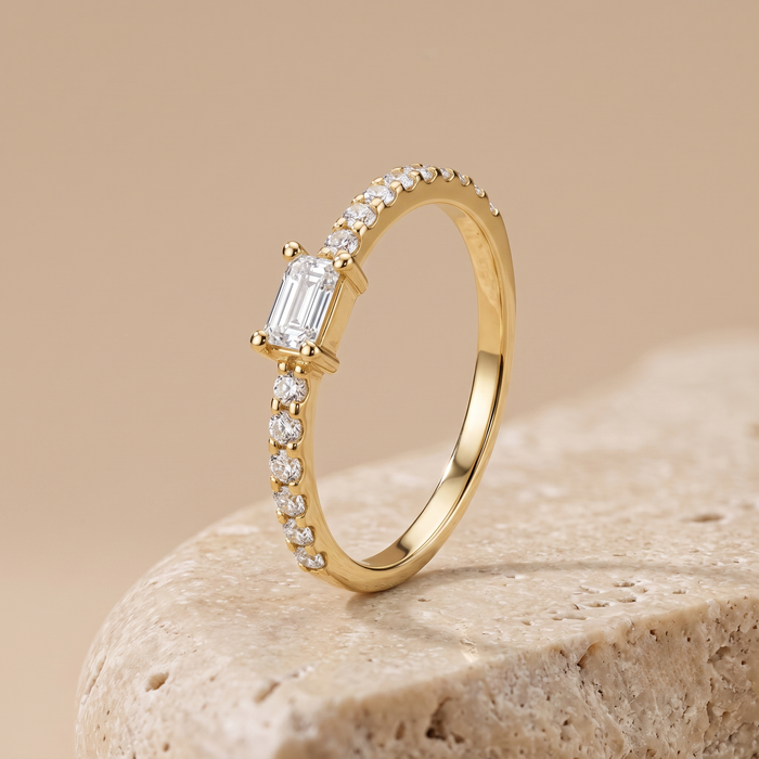 Radiant Grace Emerald Cut Diamond Ring in 14K Yellow Gold