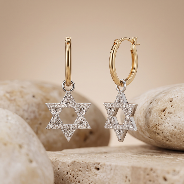 Star of David Diamond Hoop Earrings in 14K Gold