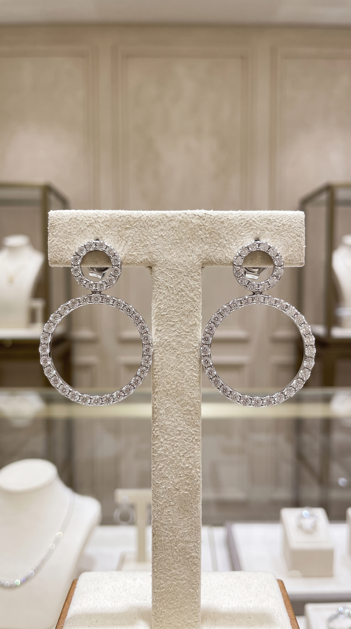 Double Circle Diamond Statement Earrings in 14K Yellow Gold