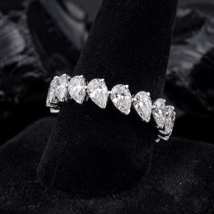 Pear Shaped Diamond Eternity Band Ring in 18K White Gold