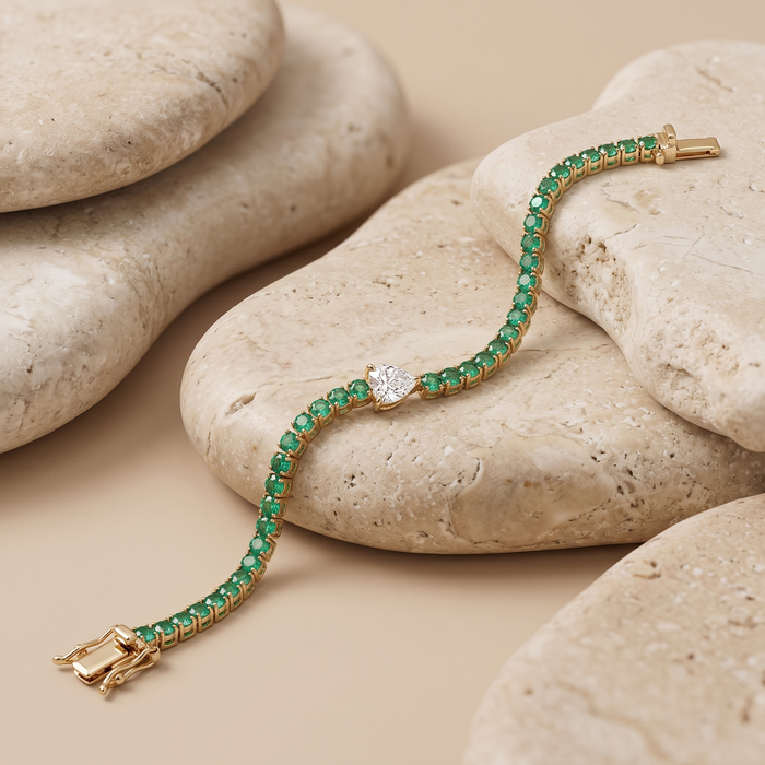Fancy Ruby Diamond Tennis Bracelet in 14K Yellow Gold