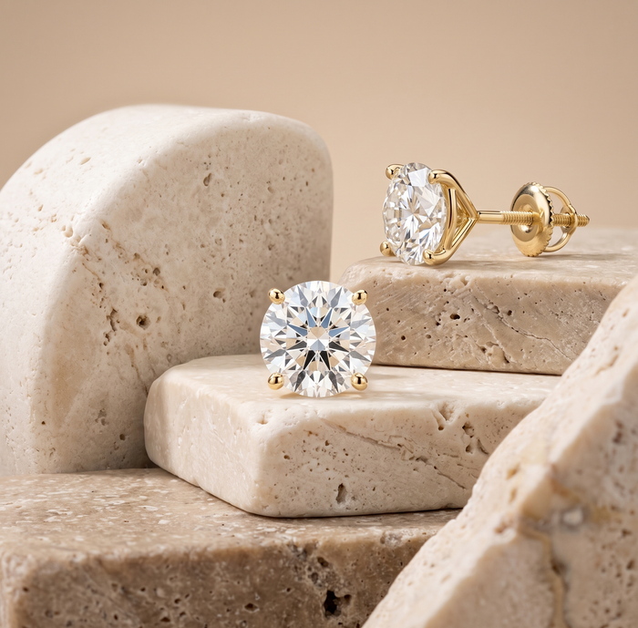 Four Prong Screw Back Martini Stud Earrings in 14K Yellow Gold